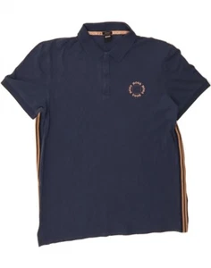HUGO BOSS Mens Polo Shirt 2XL Navy Blue Striped Cotton Classic DB35 - Picture 1 of 4