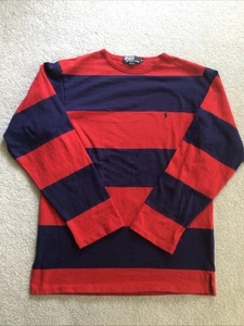 Vintage Polo Ralph Lauren Pullover Rugby Shirt Uomo XL Rosso Navy Righe USA - Foto 1 di 7