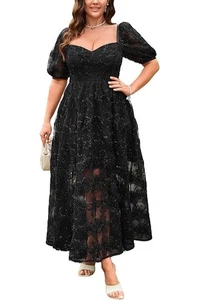 Women's Black 3D Lace Whimsygoth Midi Dress size 3X Puff Sleeve NWT Fairy Witchy - Picture 1 of 16
