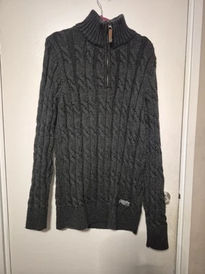 Nice Long Grey Jumper By Super Dry In Size Large With Zip Collar - Image 1 of 4