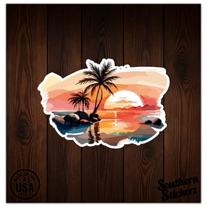 Palm Trees Sunset - Vinyl Decal Sticker - Car Window Laptop - ebn9800 - Picture 1 of 6