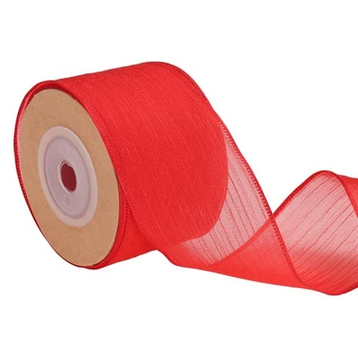 Wired Sheer Ribbon 1-1/2 Inch Wide Red Sheer Organza Wire Ribbon Foto 1 de 4