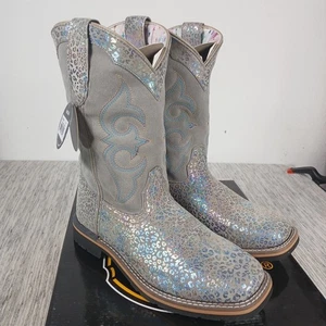 Dan Post Stiefel Mädchen 5 D Shiva grau Wildleder Metallic Leopardenmuster Westernkleidung - Bild 1 von 10
