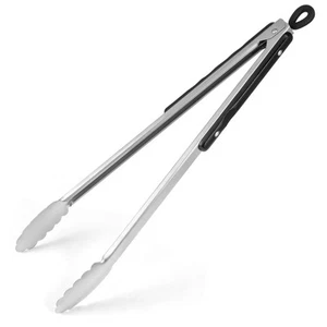 17-Inch Long Wood-Handled Grill Tongs, Stainless Steel Metal Tongs for Cookin... - Picture 1 of 6