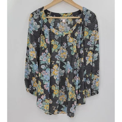 LC Lauren Conrad Floral Print Puff Sleeve Blouse Size L Office Preppy Boho - Image 1 of 4