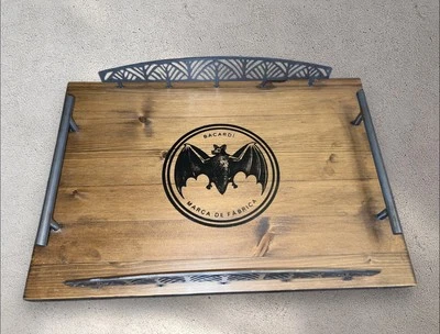 Bacardi  Wooden Serving Tray Metal Handles - Image 1 of 4
