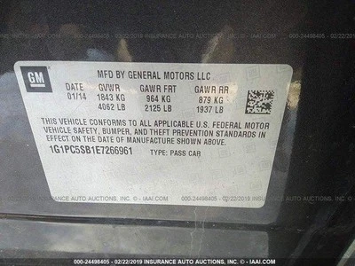 Used Ignition Switch fits: 2014 Chevrolet Cruze  Grade A - Image 1 of 4