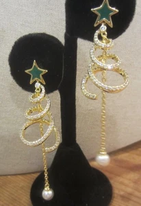 Baumelnde Perle Strass Weihnachtsbaum durchbohrt Weihnachten Ohrringe - Bild 1 von 4