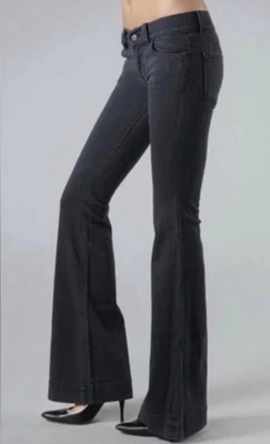 J Brand Women's Lovestory Flare Jeans Sz 29 Black Raw Hem Low Rise - Image 1 of 4