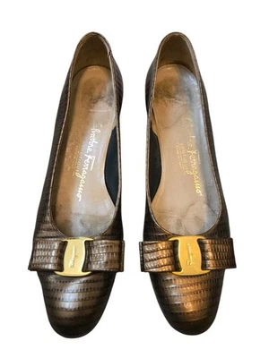 SALVATORE FERRAGAMO 小牛蜥蜴皮革经典浅口鞋 7 AAA Lillaz — 第 1/4 张图片