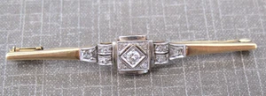 Schöne Jugendstil Stabbrosche aus 14 Ct / 585 Gelbgold mit 15 Diamanten um 1910 - Bild 1 von 14