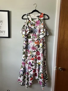 Maggy London Cold Shoulder Floral Dress Flowy Women 12 - Picture 1 of 11