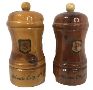 Vintage ATLANTIC CITY, N.J., Souvenir Wooden Salt and Pepper shakers - Picture 1 of 6
