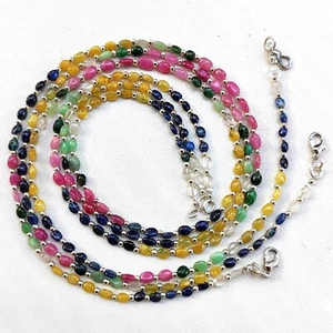 Gemas de zafiro rubí esmeralda natural de 5 a 6 mm con forma de pepita lisa collar de 20" - Imagen 1 de 10