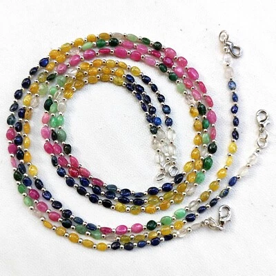 Colar de miçangas de safira rubi esmeralda natural 5 a 6 mm forma de pepita lisa 20" - Imagem 1 de 4