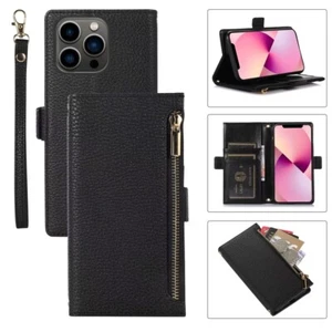 Lichee Pattern zipper Wallet Leather Phone Case with Card Holder Wrist Rope - Picture 1 of 15