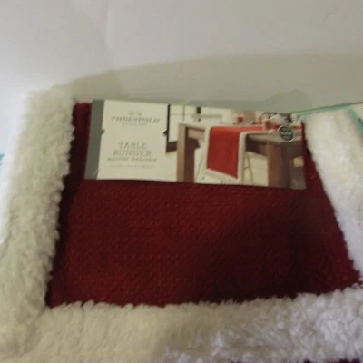 Threshold Target Christmas holiday Table Runner 14" x 72" red fuzzy white trim - Image 1 of 2