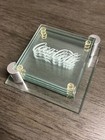 Coca Cola Laser Etched Green Glass Coaster Set of 4 with Holder VINTAGE Coke