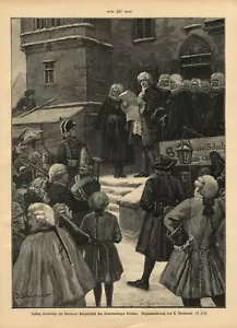 Lessing annuncia la Pace di Hubertusburg a Breslavia XL 1903 stampa artistica Sturtevant - Foto 1 di 1