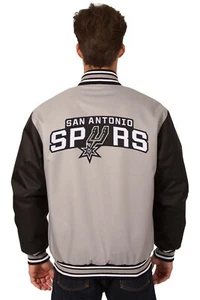 NBA San Antonio Spurs Chaquetas Poli Sarga Chaqueta Parche Logotipos Diseño JH Gris Negro - Imagen 1 de 4