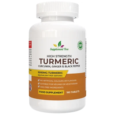 Turmeric 5000mg with Curcumin Ginger And Black Pepper, 180 High Strength Tablets - Image 1 of 4