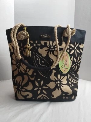 Bolso de Mano Avani Bags Sun N Sand Earth Inspirado en Yute Floral Negro y Beige con Cuerdas Foto 1 de 4