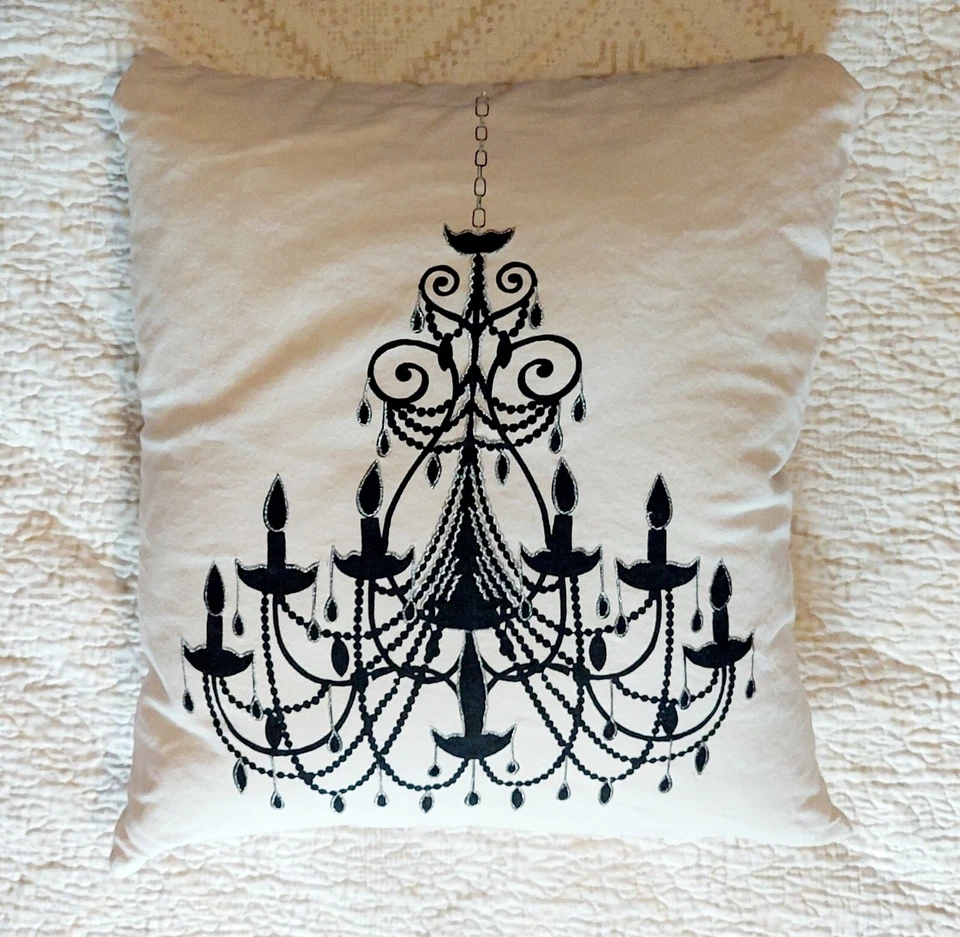 Rizzy Home Throw Beige Pillow With Embroidered Black Chandelier 17 X 17 - Image 1 of 4