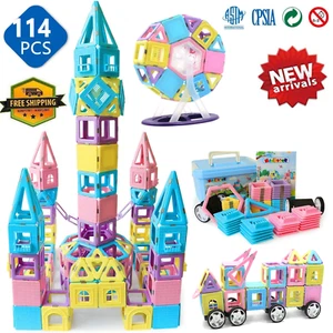 114 PCS Set Magnetic Building Blocks Educational Stem Castle Toys for 5 yo girls - Picture 1 of 12