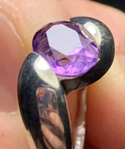 Schöner Ring Größe 7 Sterlingsilber mit lila (Amethyst?) Stein + Bonus SS-437 - Bild 1 von 7