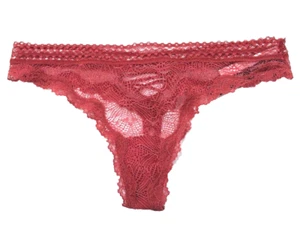 Victoria's Secret All Over Lace Sheer Lace-Up Back Thong Panty Size S Mauve - Picture 1 of 4