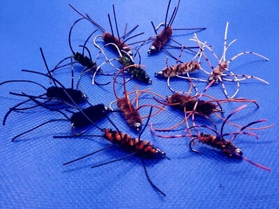 CAPT. KEN'S CUSTOM FLIES 12 Tungsten Bead Head Rubber Legs Nymph, 12 Pat's Rubber Legs, BH Girdle Bug