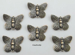 #0445 ANTIQUED GOLD SMALL BUTTERFLY 2 RING CONNECTOR - 6 Pcs - Picture 1 of 2