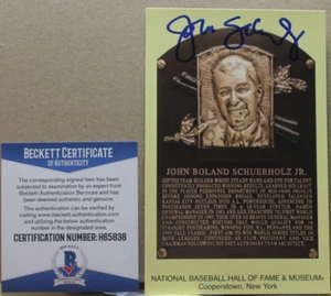"JOHN SCHUERHOLZ JR" HALL OF FAME GOLD PLAQUE POST CARD(Beckett) - Picture 1 of 2
