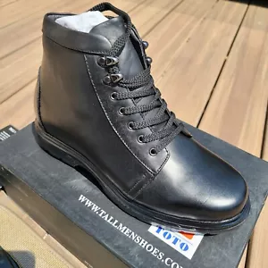 TOTO Men's US8 Invisible 3.2" Height Increasing Black Combat Style Boots Lightwe - Picture 1 of 14