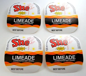 Set of 4 She Limeade Soda Soft Drink Bottle Label NOS 1970s Fairy - Picture 1 of 1