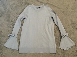 Karl Lagerfeld Sweater Womens XS Blue Cold Shoulder Bell Sleeve Ribbed Top Shirt - Picture 1 of 5