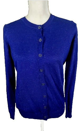 Nicole Miller Womens Button Front Metallic Cardigan Sweater XXL Cobalt Blue