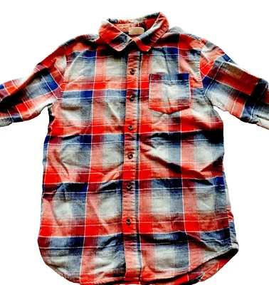 Crazy 8 Boys Button Down Shirt Flannel Plaid Orange Blue Long Sleeve Large 10-12 - Image 1 of 4