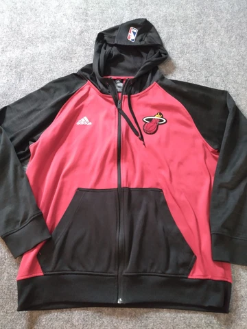 Adidas Hoodie Adult Large Red Full Zip NBA Miami Heat Hooded Sweatshirt Cover