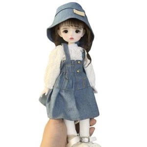 1/6 BJD Doll Toy 11 inch Black Eyes Girl Doll w/ Removable Wig Clothes Outfits - Picture 1 of 5