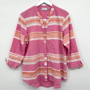 Habitat Clothes Top Shirt Medium Crinkle Stretch Beachy Coastal Artsy Knopfleiste - Bild 1 von 12