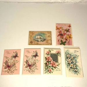 Vintage Lot 6 Get Well Karten 40er 50er Schmetterlinge Blumen Schiff Krönung Coll - Bild 1 von 9
