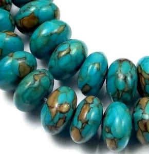 10x5mm Blue Mosaic Howlite Turquoise Rondelle Beads Beads (30) - Picture 1 of 3
