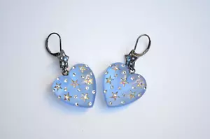 Betsey Johnson Heavens To Betsey Heart Lucite Stars Crystal Earrings - Picture 1 of 6