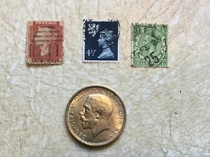 SILVER 1/2 CROW 1920 Coin stamps GB UK  1 PENNY RED 1858 1/2 Penny Edward VII  - Picture 1 of 9