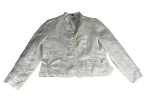 Talbots Irish Linen Crop Blazer Jacket 12P Petite White Button Up Pockets Lined - Picture 1 of 6