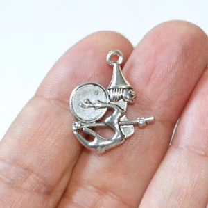 Witch on Broom Charms Antique Silver Tone Two Sided (10 charms in one Lot) - Picture 1 of 1