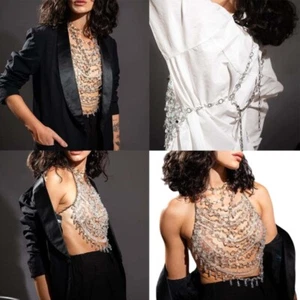 Halter Body Chain For Women Beach Parties Multi Layered Crystal Chest Jewelry - Picture 1 of 9