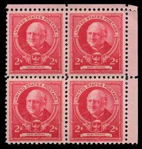 US Scott # 870, Mark Hopkins, Block of (4) 1940 2¢ Stamps, MNH - Picture 1 of 1