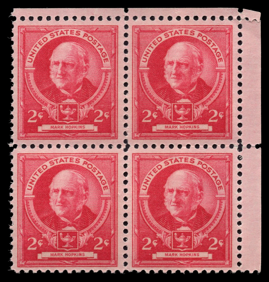 US Scott # 870, Mark Hopkins, Block of (4) 1940 2¢ Stamps, MNH - Image 1 of 1